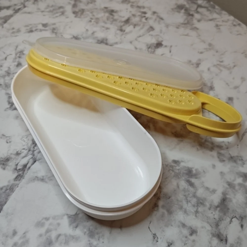 Vintage Tupperware Microwave Steamer Poacher Grater Set Yellow White 3pc Retro
